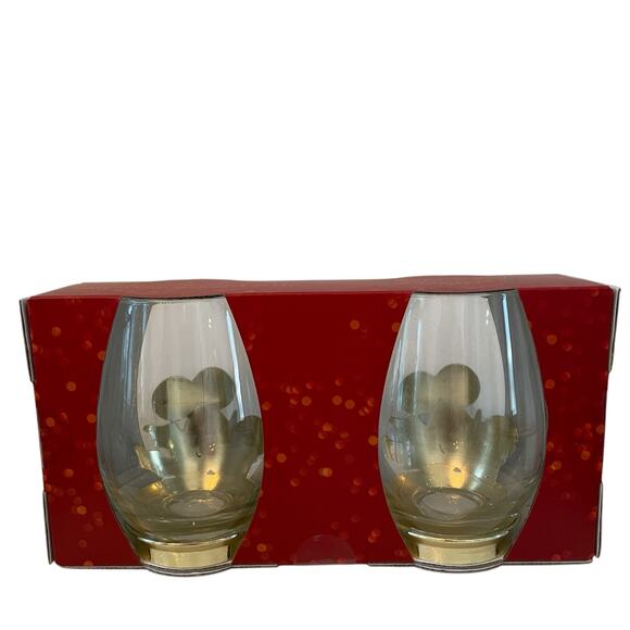 Set of 2 Gold Metal & Glass Christmas Ornament Stemless Wine Glasses Holiday New - Picture 4 of 13